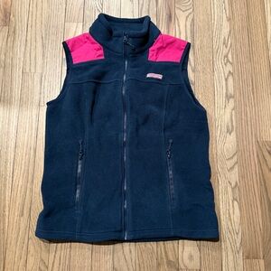 Vineyard Vines Navy Fleece Vest with Pink Shoulder Panels